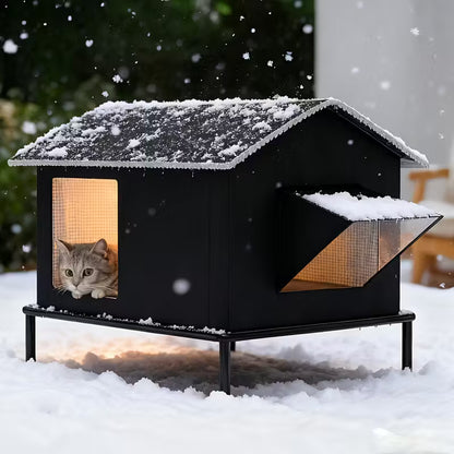 Warm Outdoor Cat Shelter with Emergency Exit | Insulated, Safe & Easy to Clean